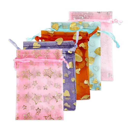 2" x 2 3/4" Mixed Metallic Print Organza Drawstring Pouch Pack
