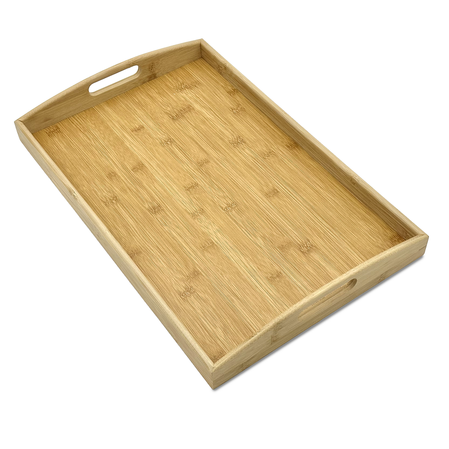 20" x 13" Natural Bamboo Large Serving Tray with Handles