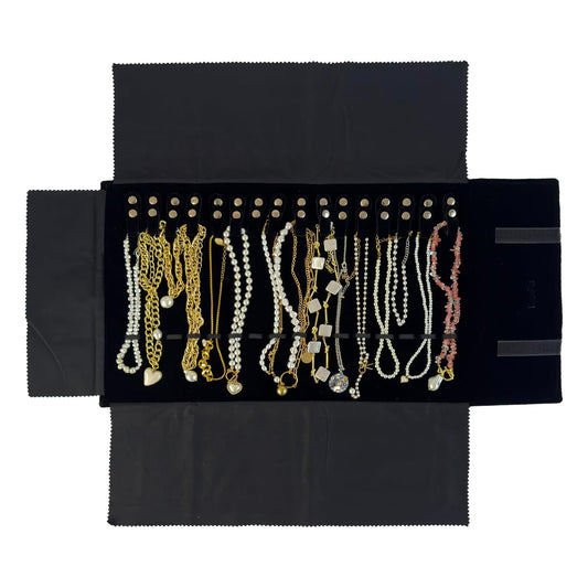 22" x 11" Black Velvet Necklace Travel Jewelry Case Roll