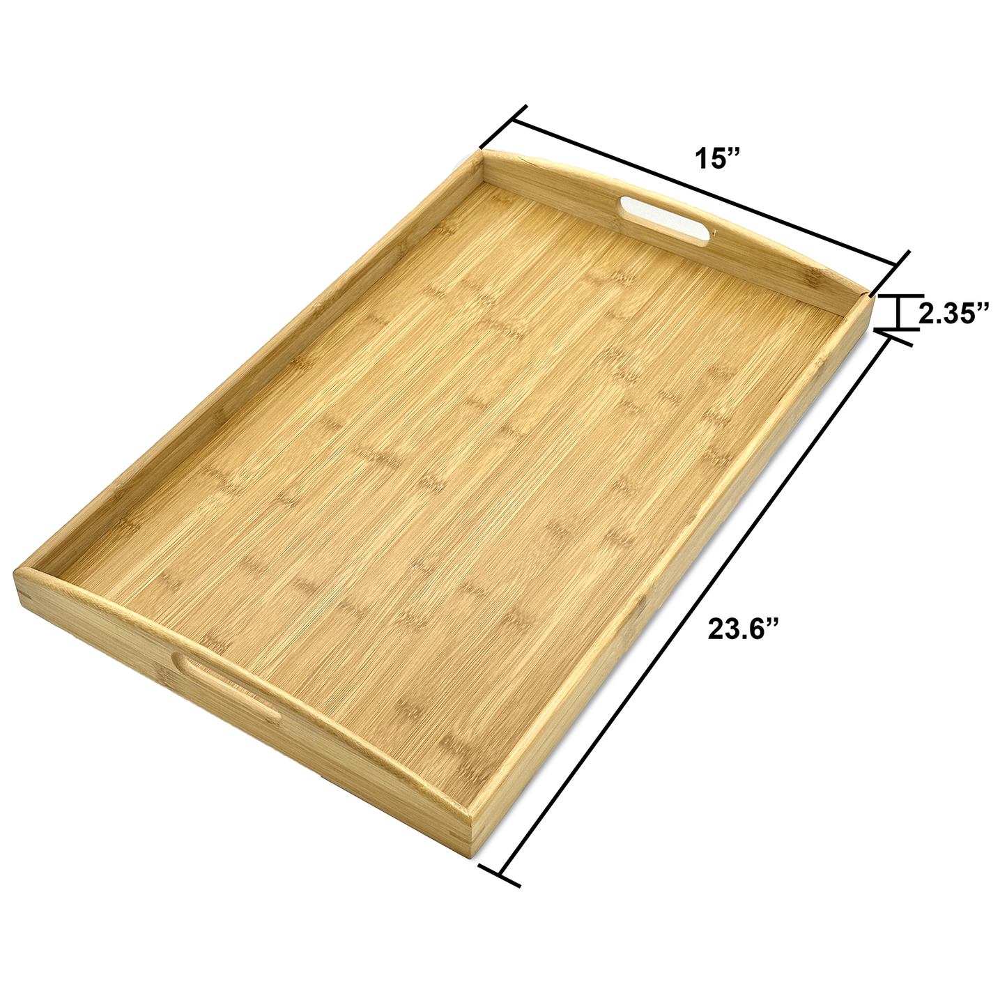 24" x 15" Natural Bamboo Large Serving Tray with Handles