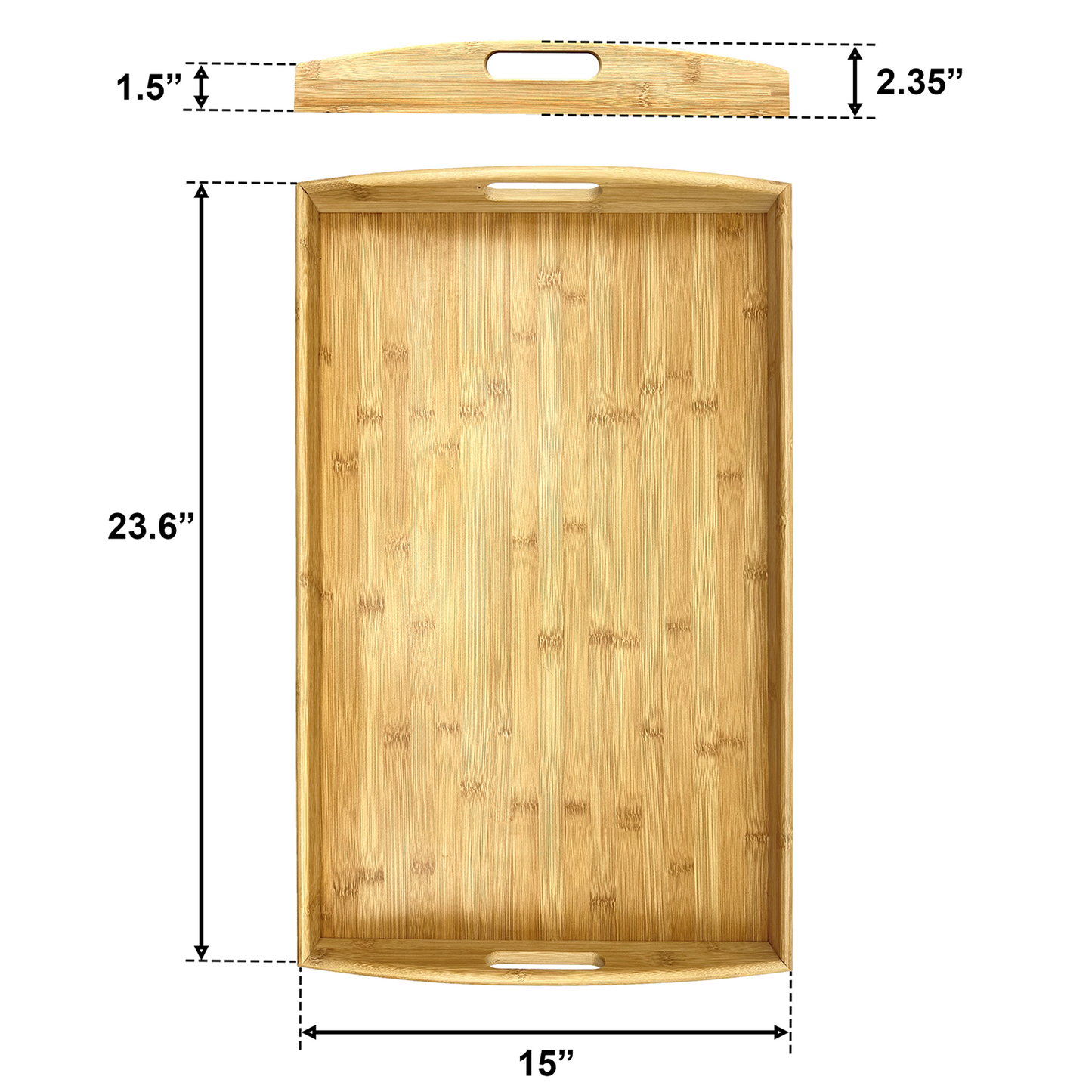 24" x 15" Natural Bamboo Large Serving Tray with Handles