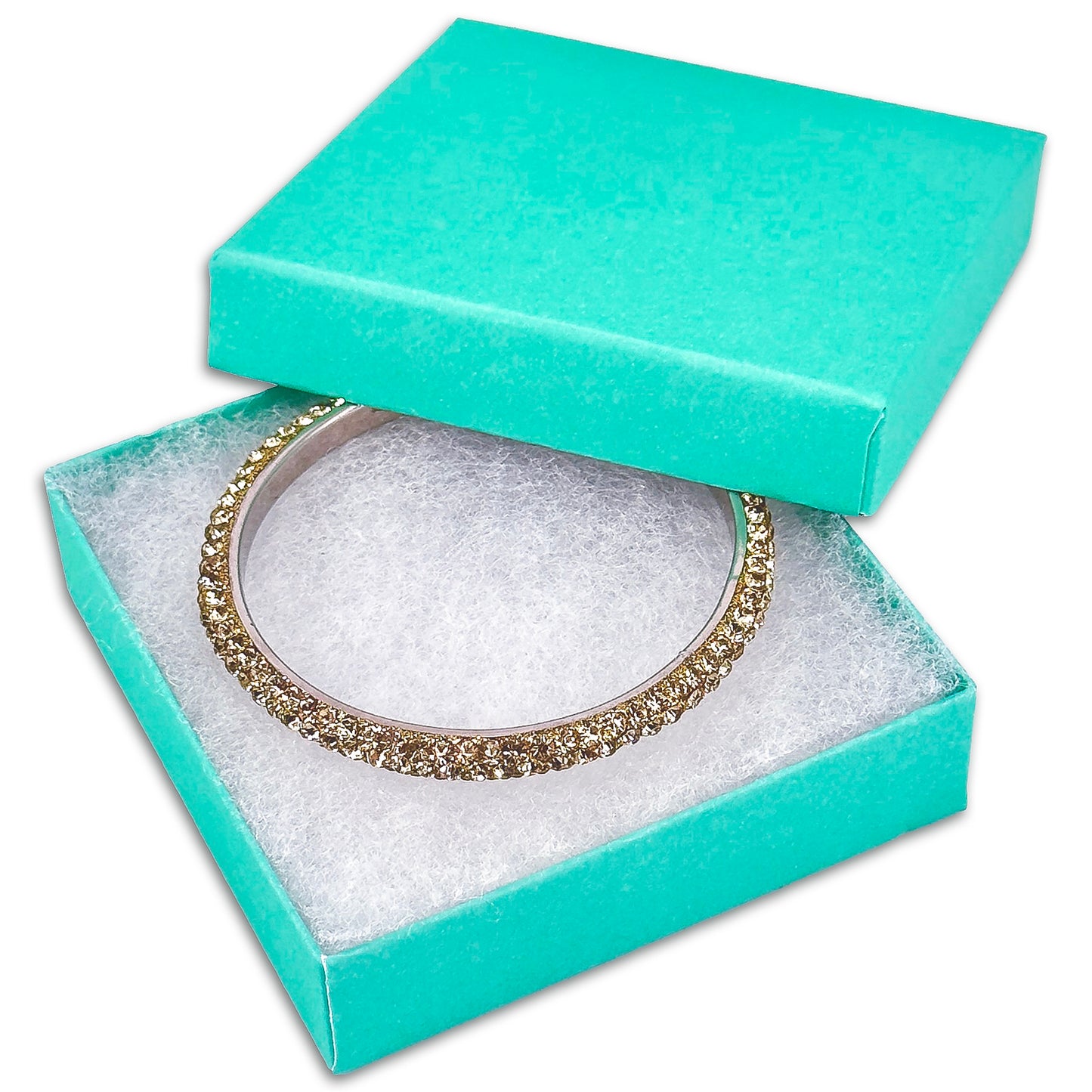 3 1/2" x 3 1/2" x 1" Teal Cotton Filled Paper Box