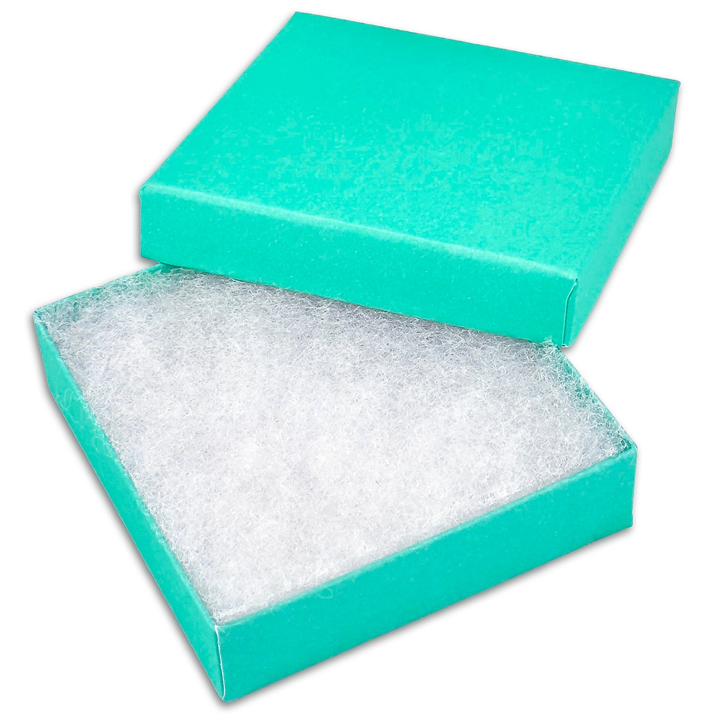 3 1/2" x 3 1/2" x 1" Teal Cotton Filled Paper Box