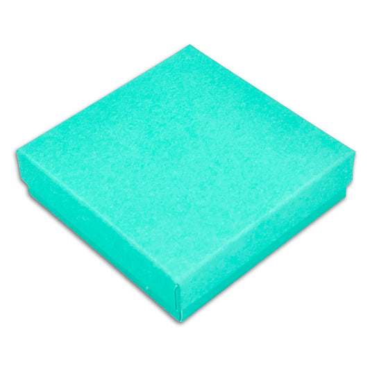 3 1/2" x 3 1/2" x 1" Teal Cotton Filled Paper Box