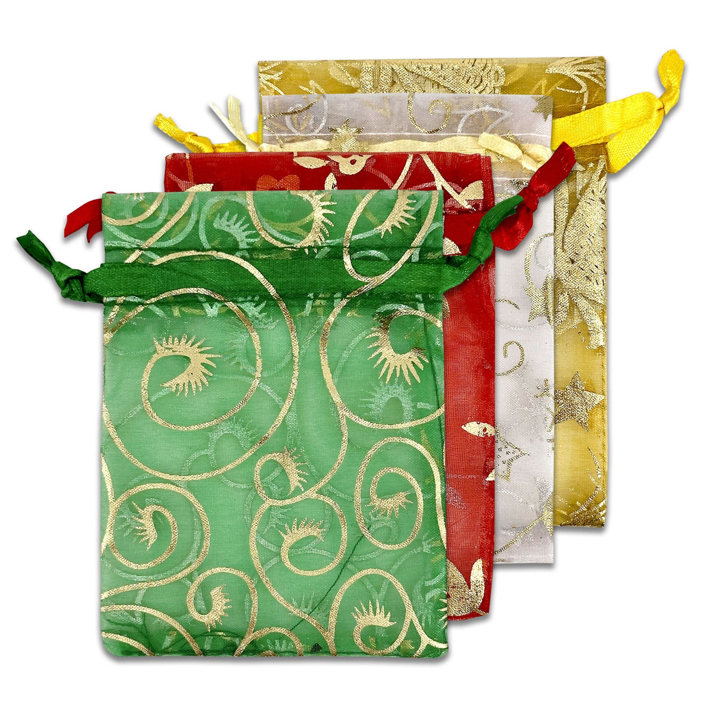 3" x 4" Mixed Metallic Print Organza Drawstring Pouch Pack