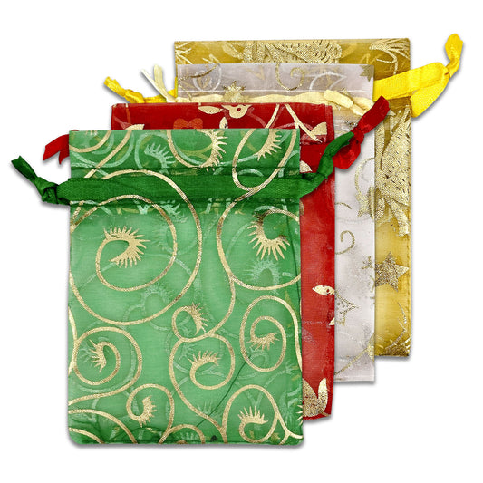 3" x 4" Mixed Metallic Print Organza Drawstring Pouch Pack