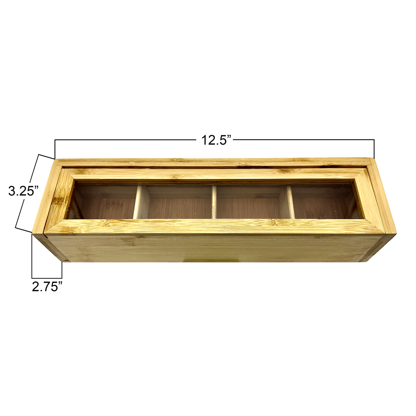 12.5" x 3.25" 4-Compartment Bamboo Jewelry Organizer Case