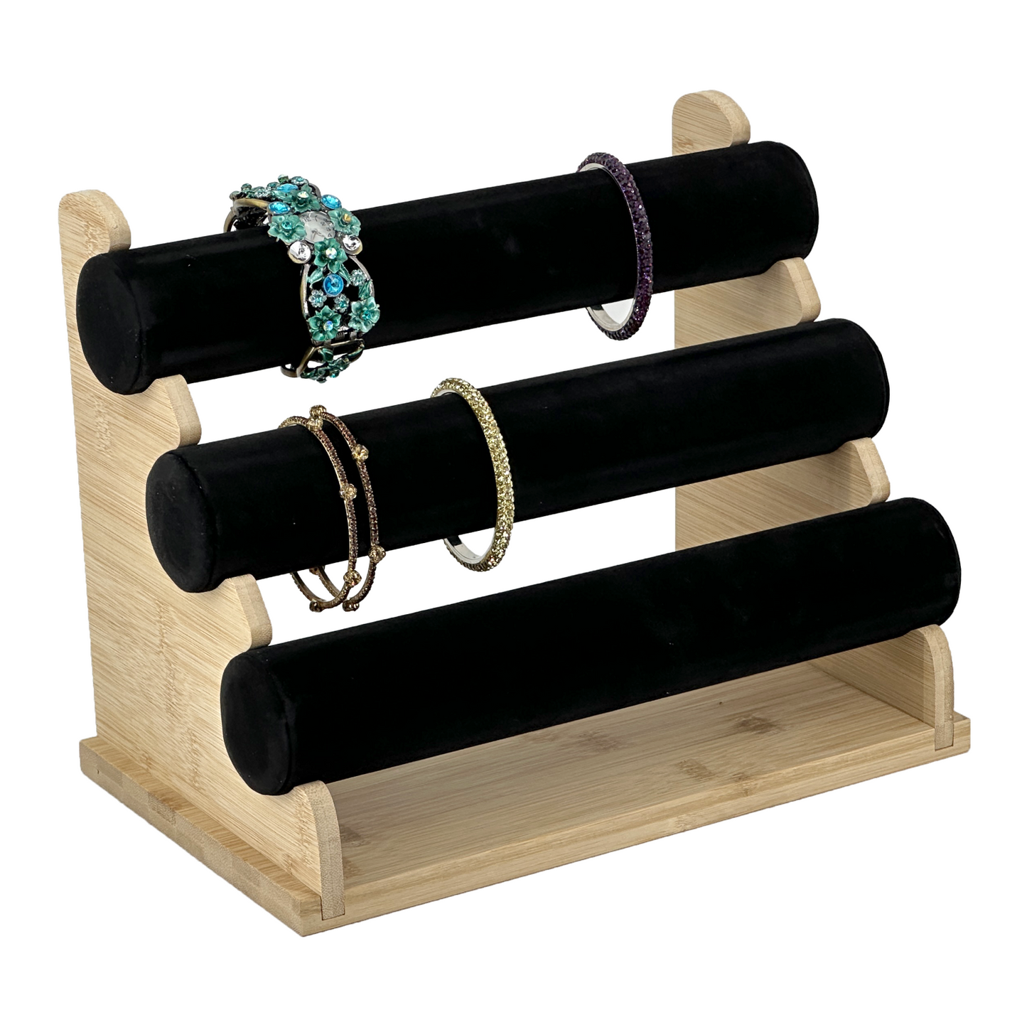 3 Tier Black Velvet Round T-Bar Bracelet Display