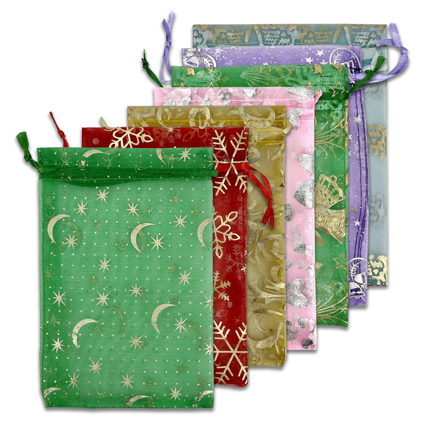 4" x 6" Mixed Metallic Print Organza Drawstring Pouch Pack