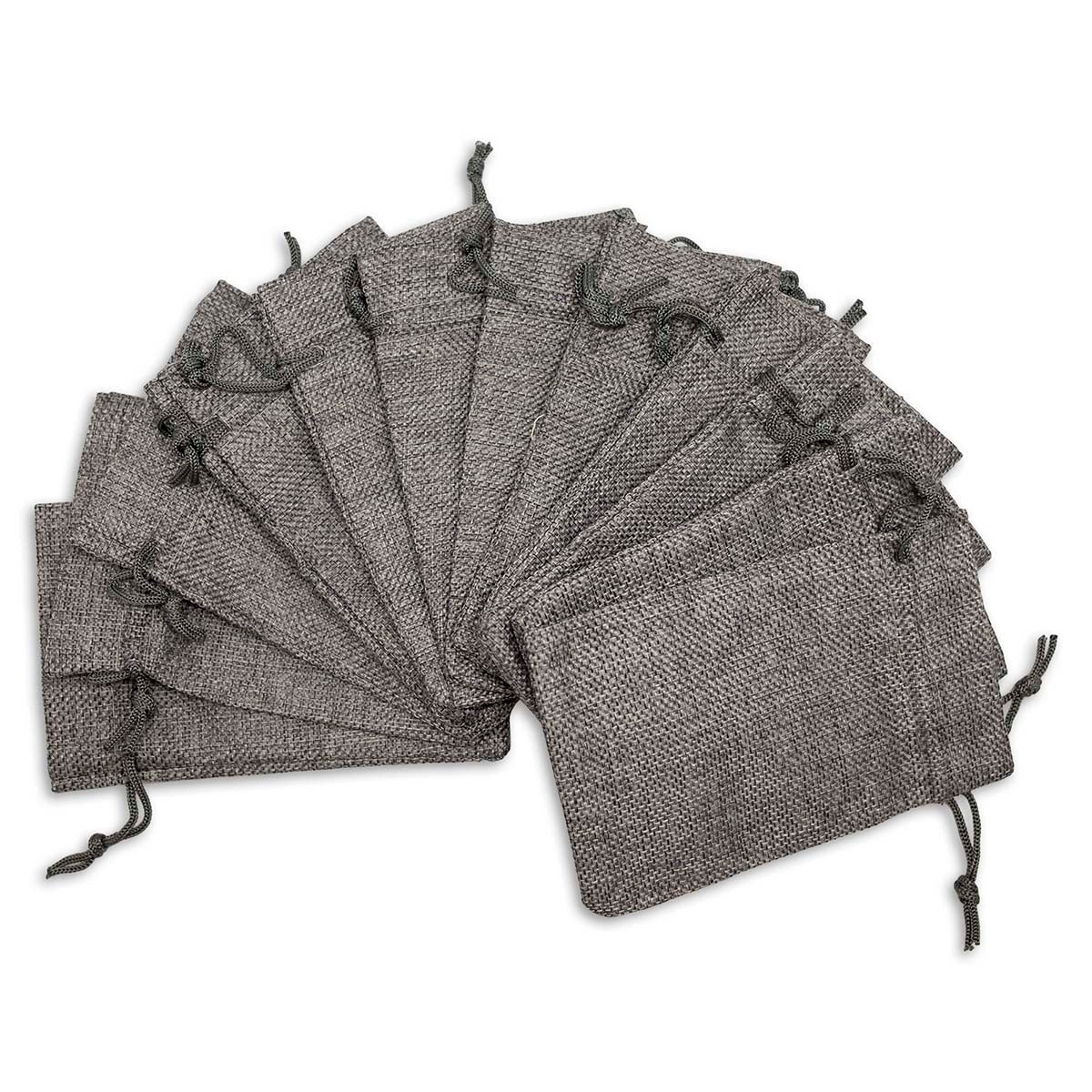 8" x 10" Gray Linen Burlap Drawstring Gift Bags