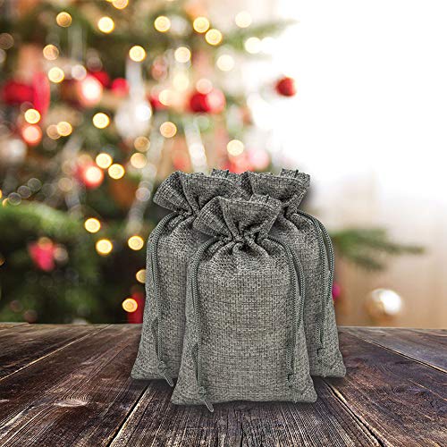 8" x 10" Gray Linen Burlap Drawstring Gift Bags