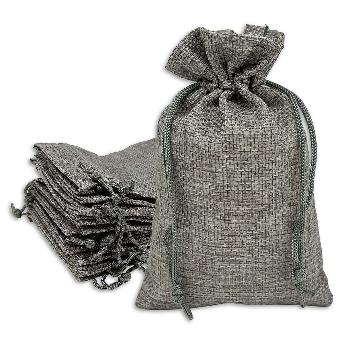 5 1/2" x 7 3/4" Gray Linen Burlap Drawstring Gift Bags