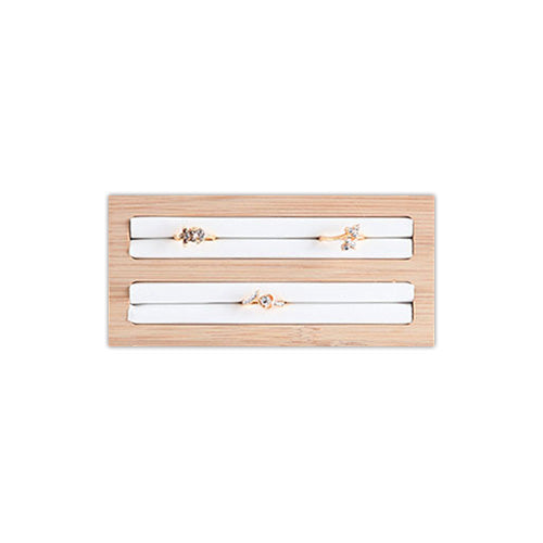 5 3/4" x 3" Wood White Leatherette 2 Row Ring Display Stand