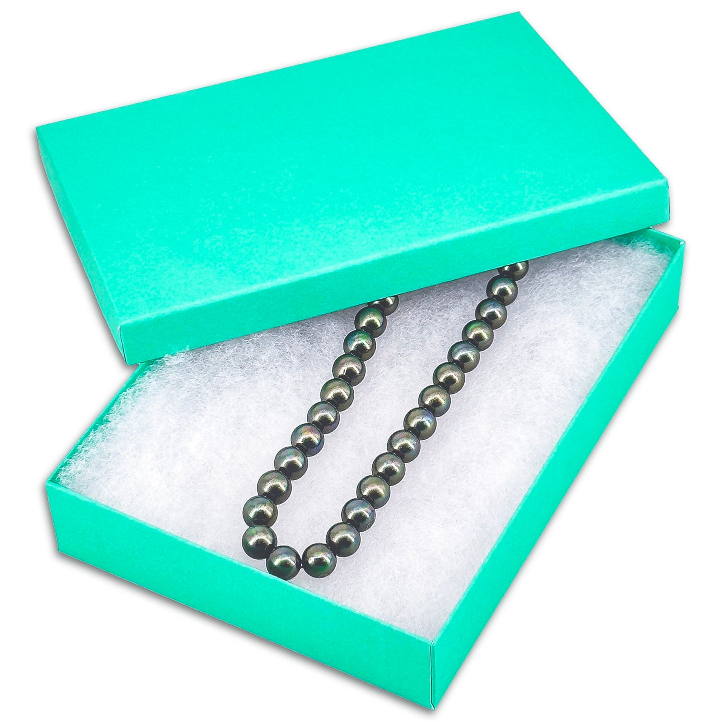 5 3/8" x 3 7/8" x 1" Teal Green Filled Paper Box