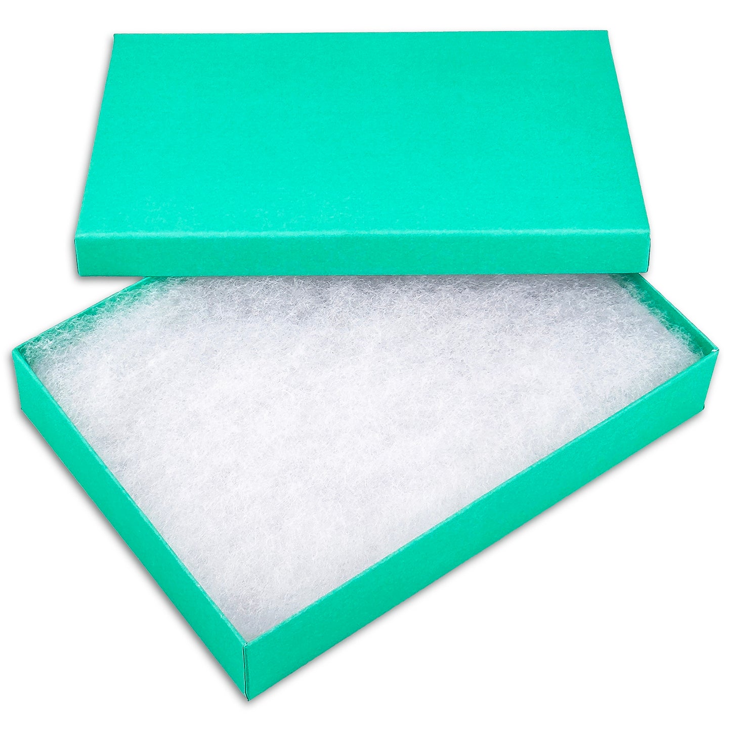 5 3/8" x 3 7/8" x 1" Teal Green Filled Paper Box