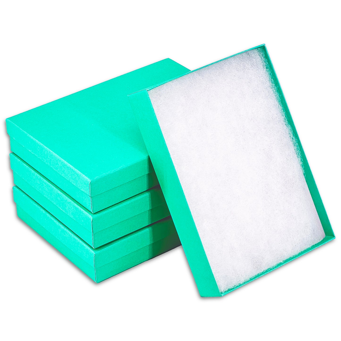 5 3/8" x 3 7/8" x 1" Teal Green Filled Paper Box