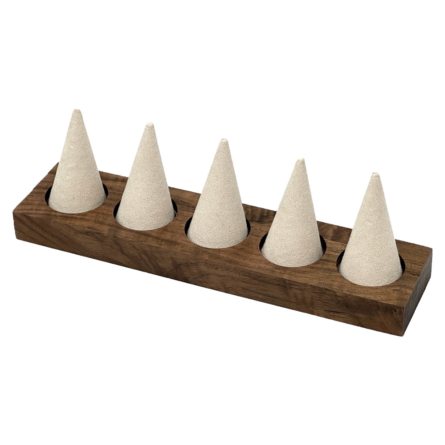 5 Finger Cream Microfiber Walnut Base Ring Display