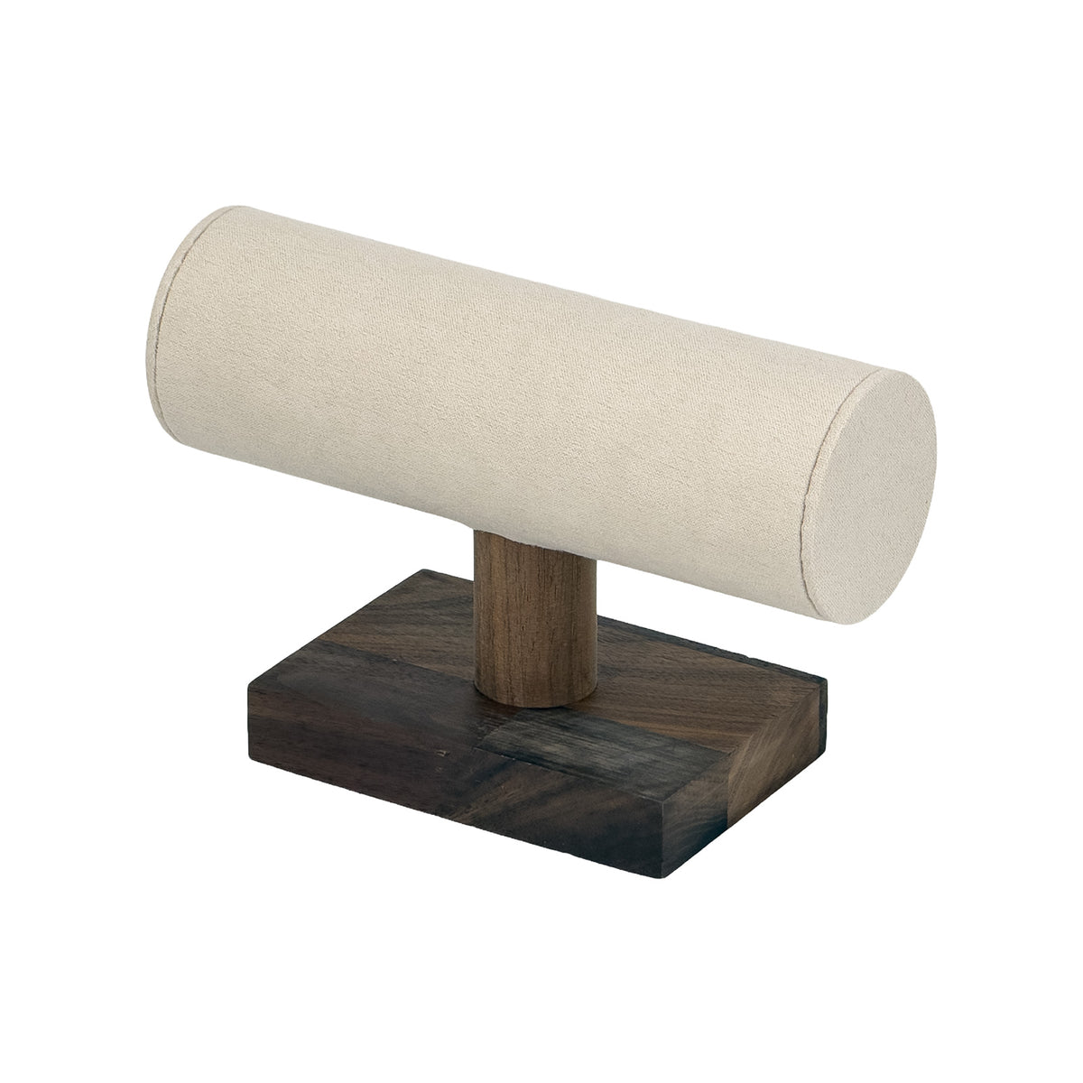 6 1/4" x 4 1/4" Beige Velvet Walnut Wood T-Bar Jewelry Display