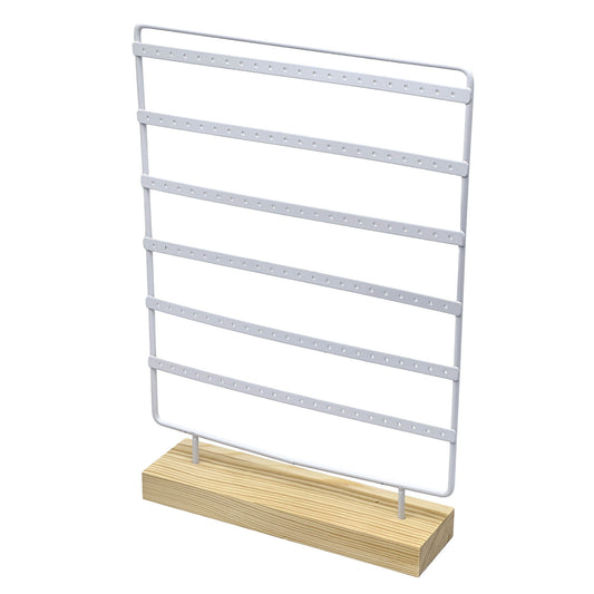 6 Tier White Metal Earring Display Stand with Wood Base