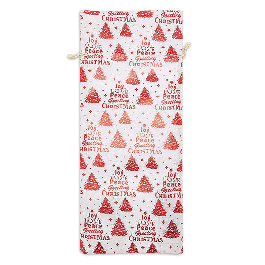 6" x 14" Cotton Muslin Red Christmas Tree Wine Bottle Drawstring Gift Bags