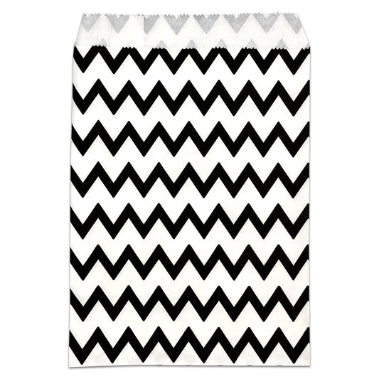 6" x 8 1/2" Black and White Chevron Pattern Flat Paper Gift Shopping Bags