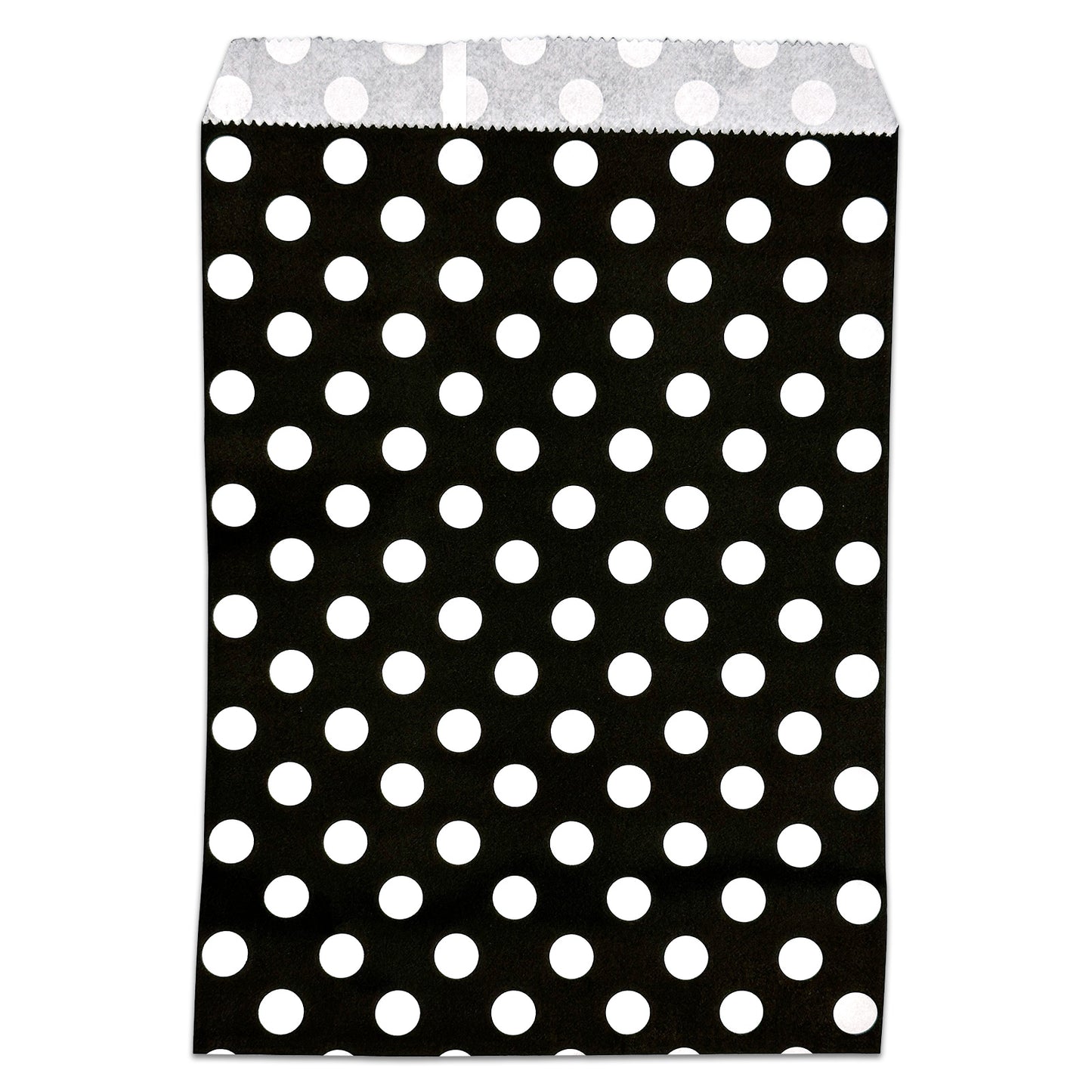 6" x 8 1/2" Black and White Polka Dot Flat Paper Gift Shopping Bags