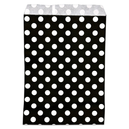 6" x 8 1/2" Black and White Polka Dot Flat Paper Gift Shopping Bags