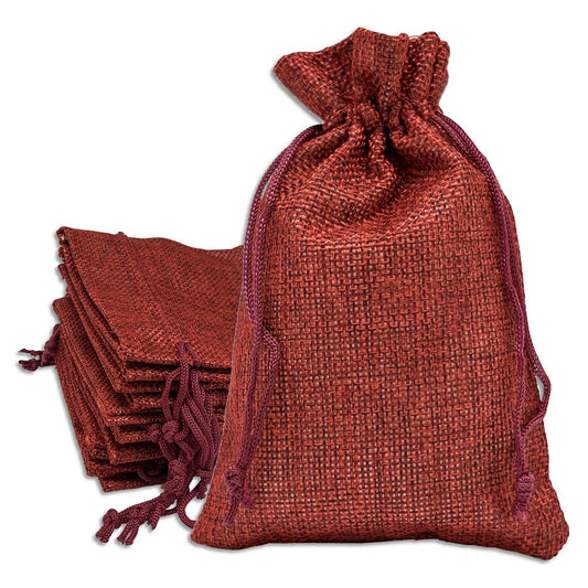 6" x 8" Maroon Linen Burlap Drawstring Gift Bags