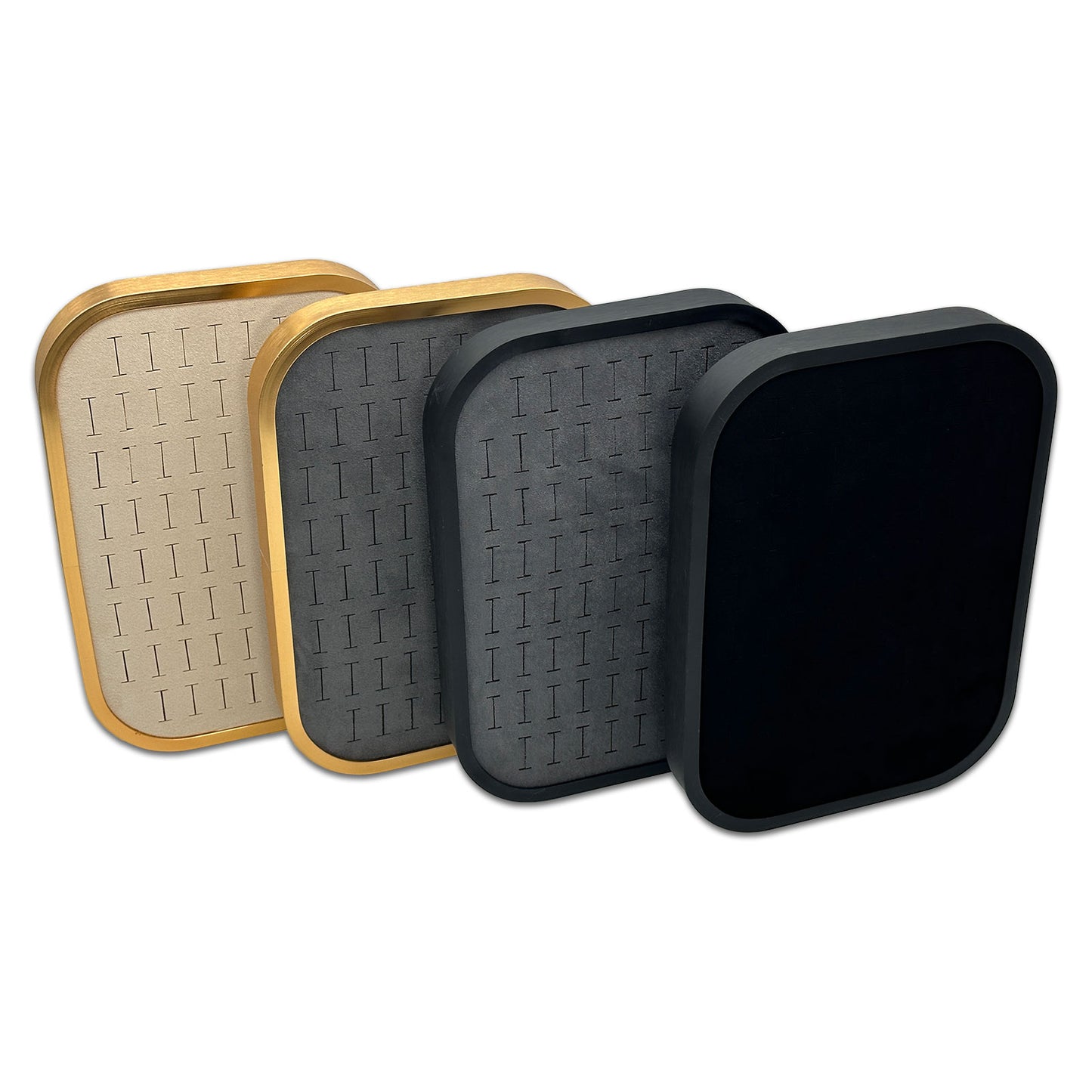 10 5/8" x 7 5/8" Gold Brushed Aluminum Gray Velvet 76 Ring Display Tray