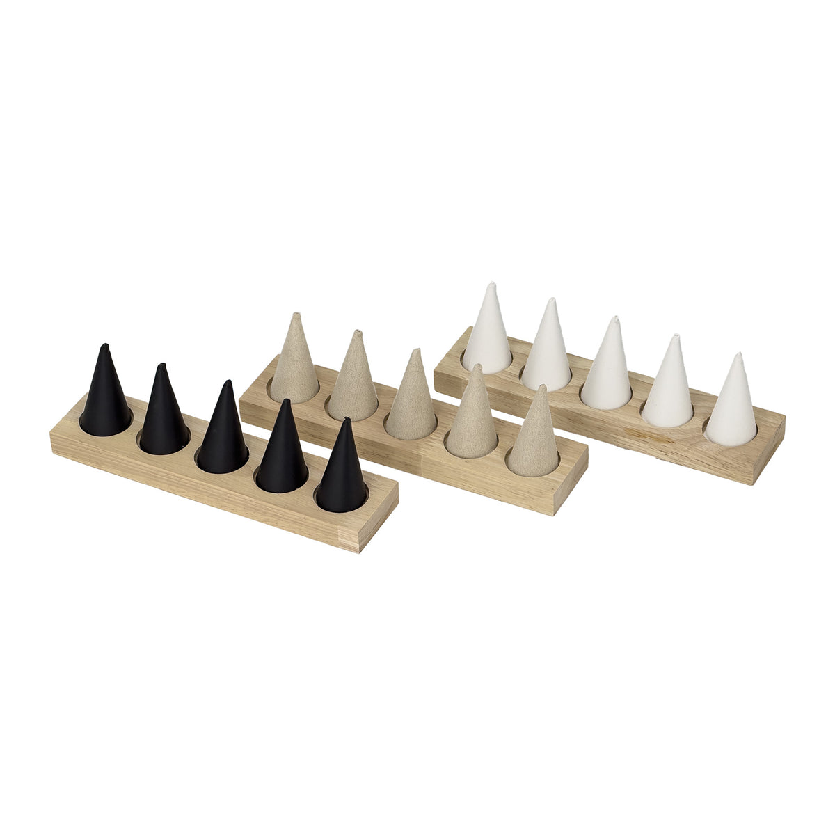 8" x 2 3/4" Black Leatherette Wood Base 5 Finger Ring Display