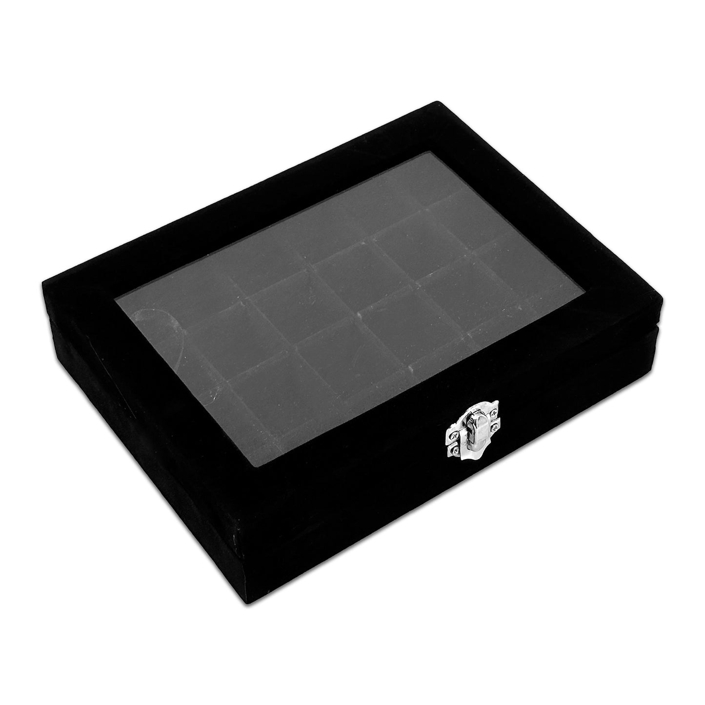 8" x 6" Black Velvet 24 Compartment Display Case w/ Glass Top