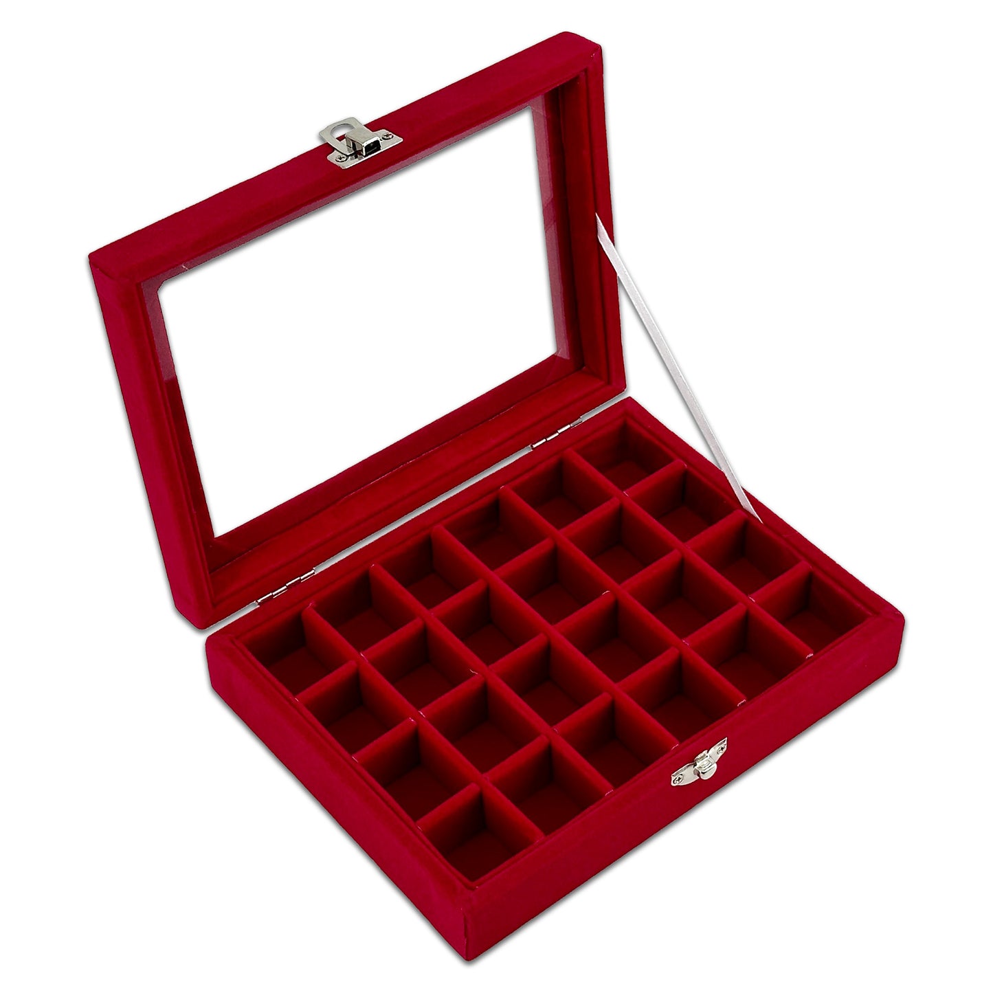 8" x 6" Red Velvet 24 Compartment Display Case with Glass Top