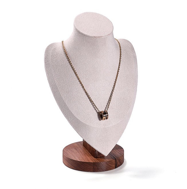 9 1/2" Cream Microfiber Walnut Base Necklace Bust Display
