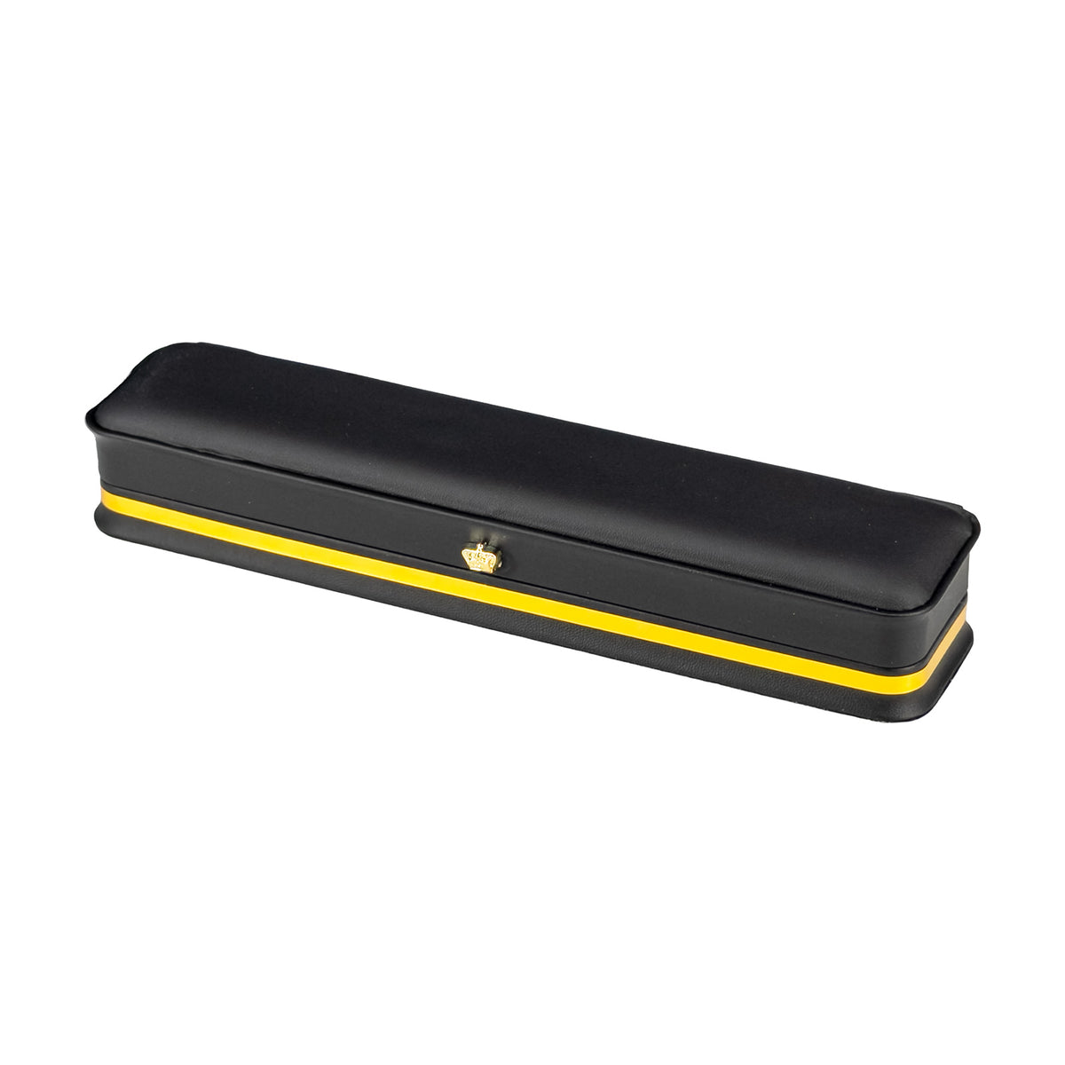 9 1/4" x 2 1/8" Black Leatherette Bracelet Box with Gold Crown and Trim