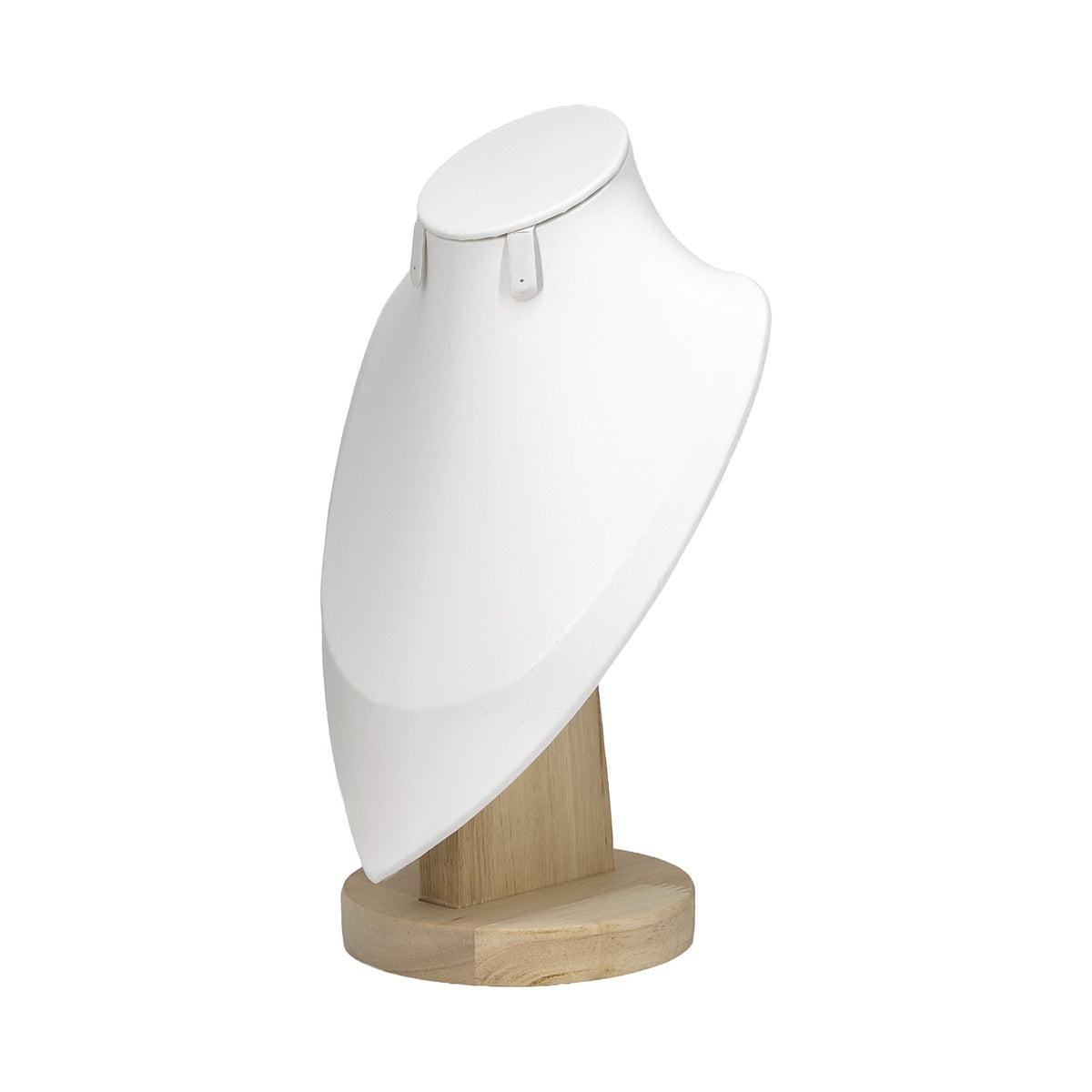 9 3/4" White Leatherette Wood Base Necklace and Earring Bust Display