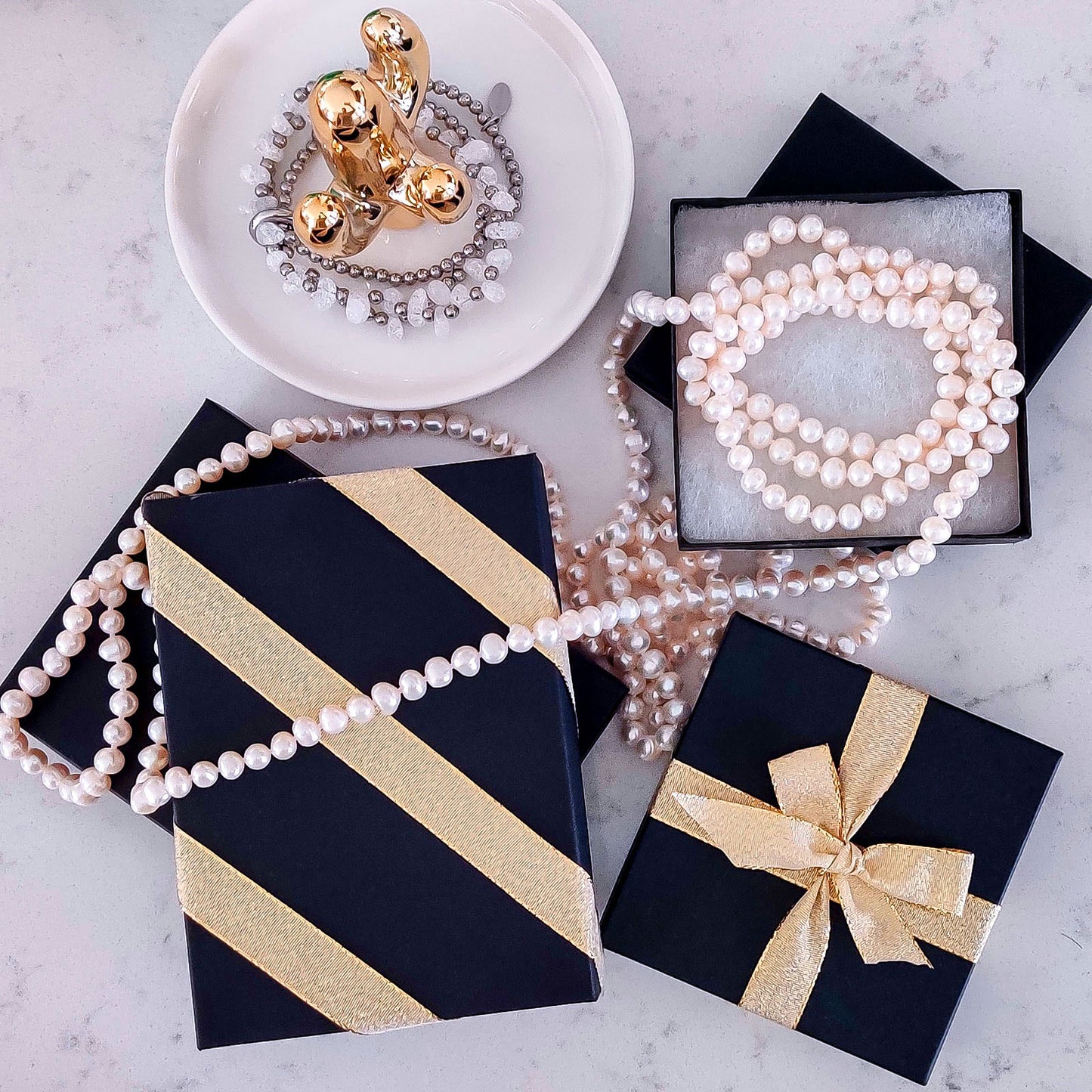 Cotton Filled Jewelry Box Assortment in Matte Black