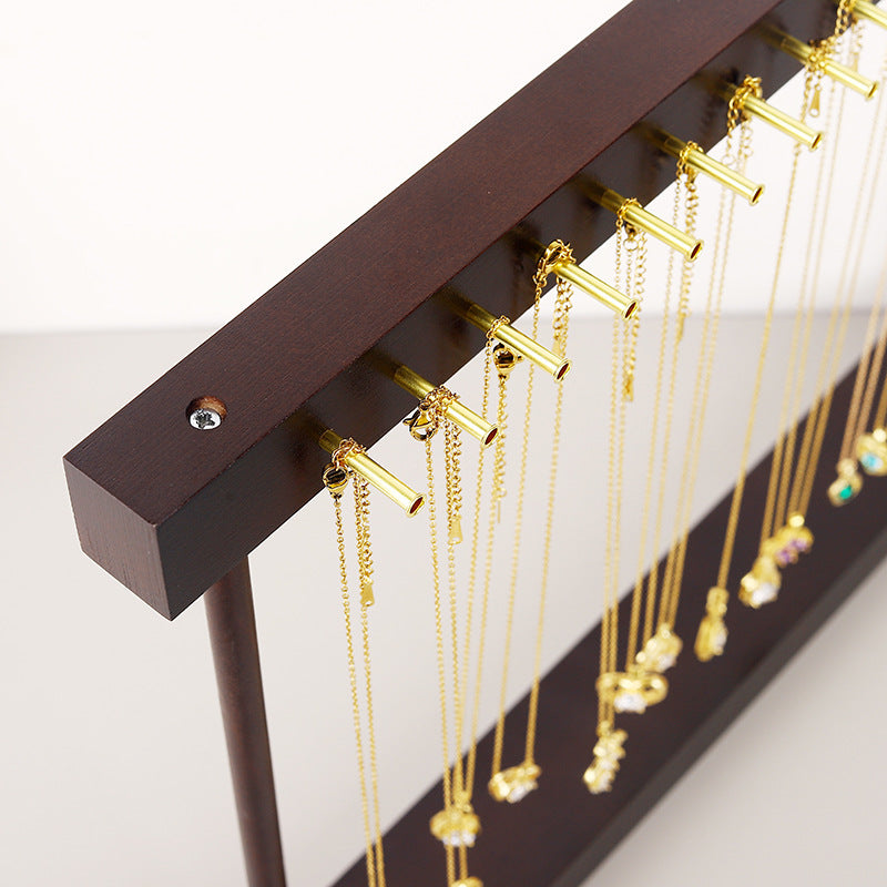 Two-Sided Wood Necklace Display Stand with 32 Pegs