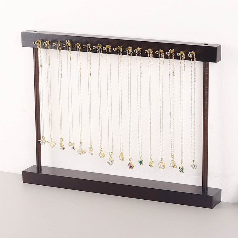 Two-Sided Wood Necklace Display Stand with 32 Pegs