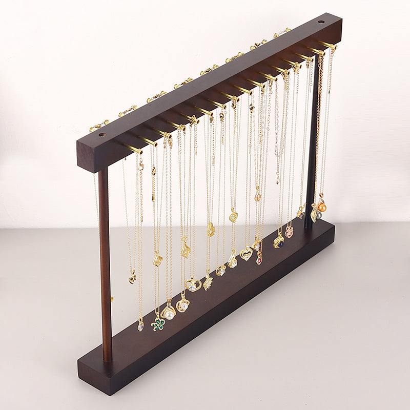 Two-Sided Wood Necklace Display Stand with 32 Pegs