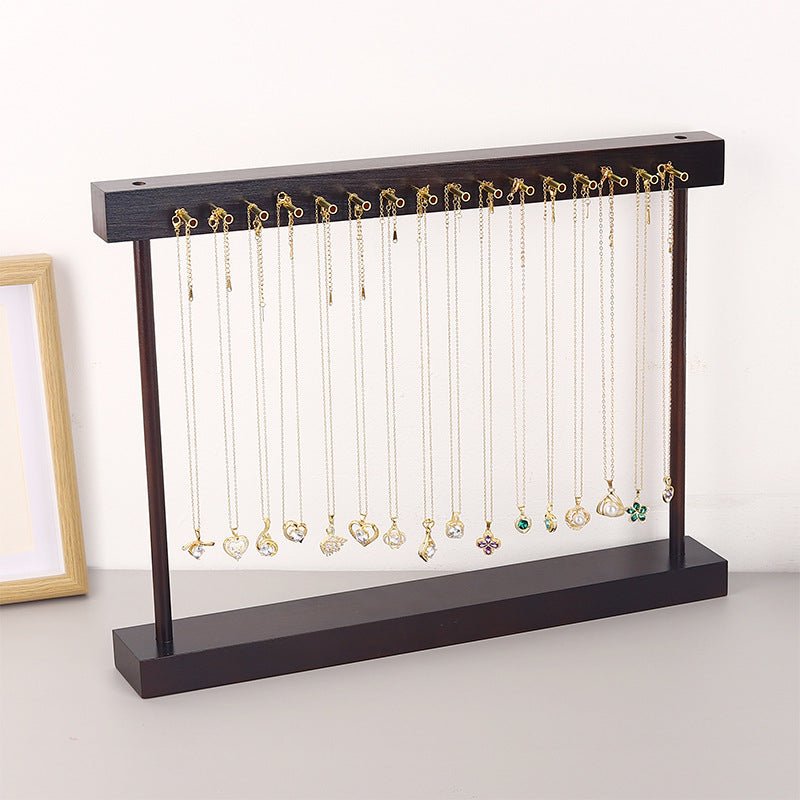 Two-Sided Wood Necklace Display Stand with 32 Pegs