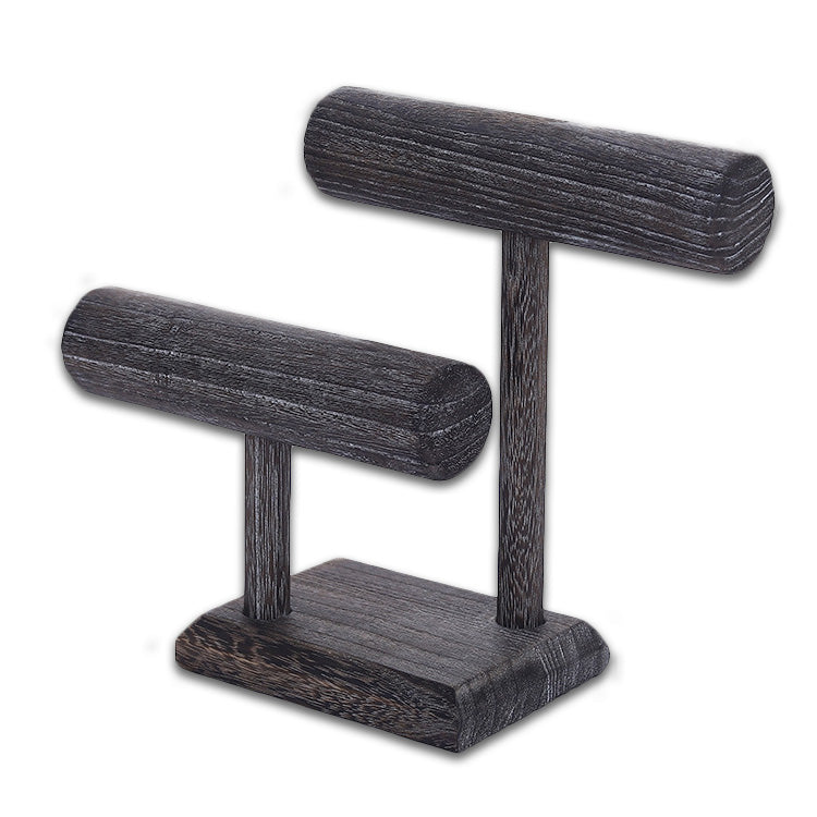 2 Tier Black Wood Round T-Bar Bracelet Jewelry Display
