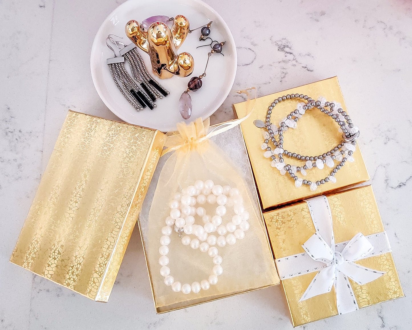 Cotton Filled Jewelry Box Assortment in Gold Foil