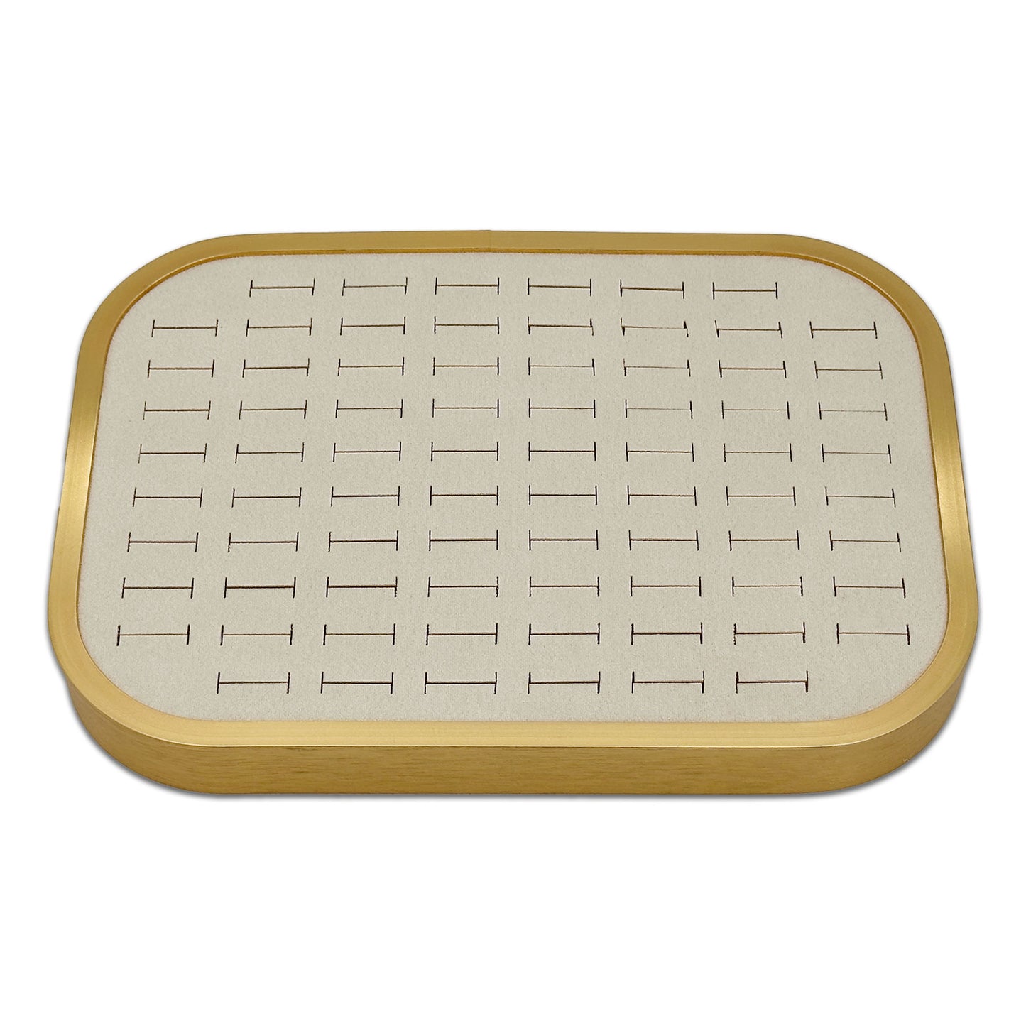 10 5/8" x 7 5/8" Gold Brushed Aluminum Beige Velvet 76 Ring Display Tray