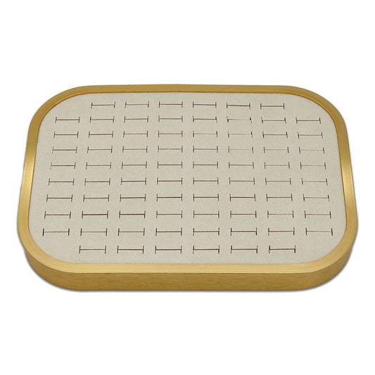 10 5/8" x 7 5/8" Gold Brushed Aluminum Beige Velvet 76 Ring Display Tray