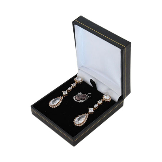 Single Door Deluxe Black Leather Earring/Pendant Box