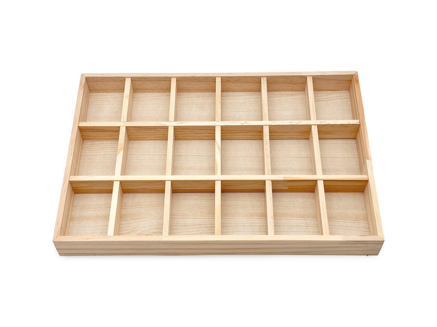 18 Compartment Natural Wood Jewelry Display Tray