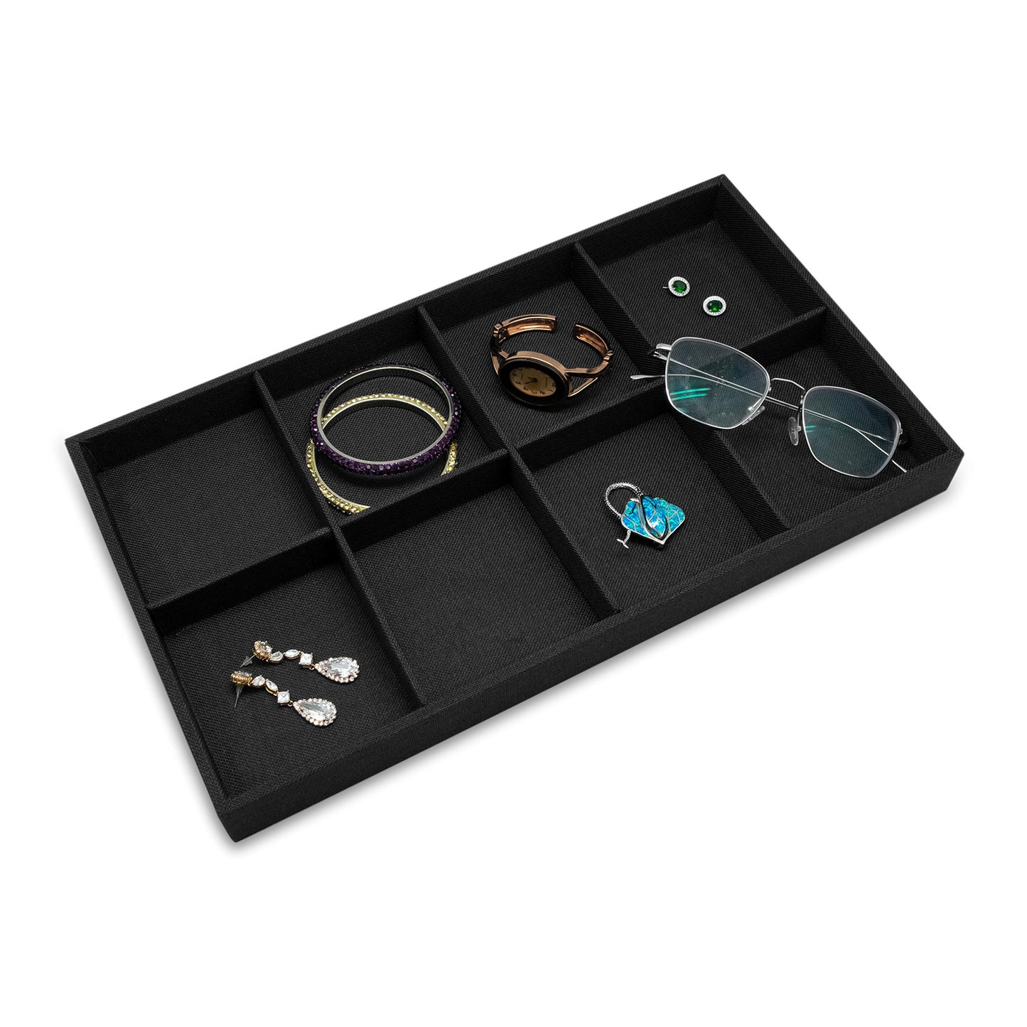 Black Linen 8 Compartment Stackable Jewelry Display Tray
