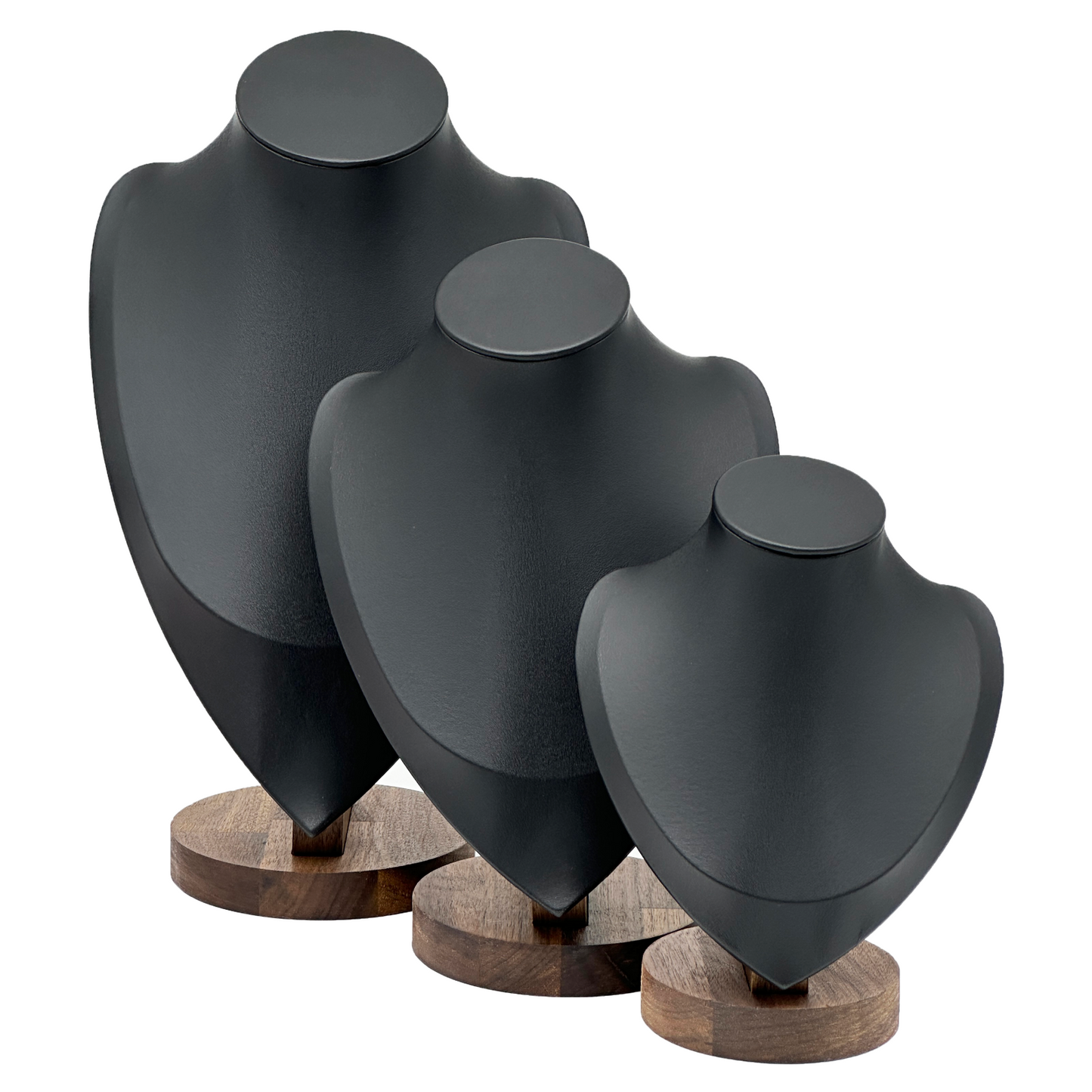 14 1/2" Black Leatherette Walnut Base Necklace Bust Display