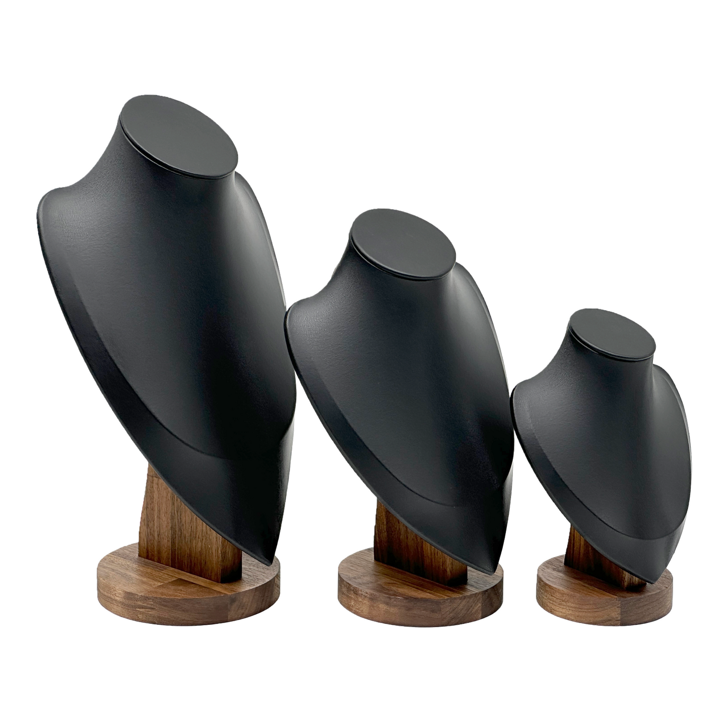 14 1/2" Black Leatherette Walnut Base Necklace Bust Display