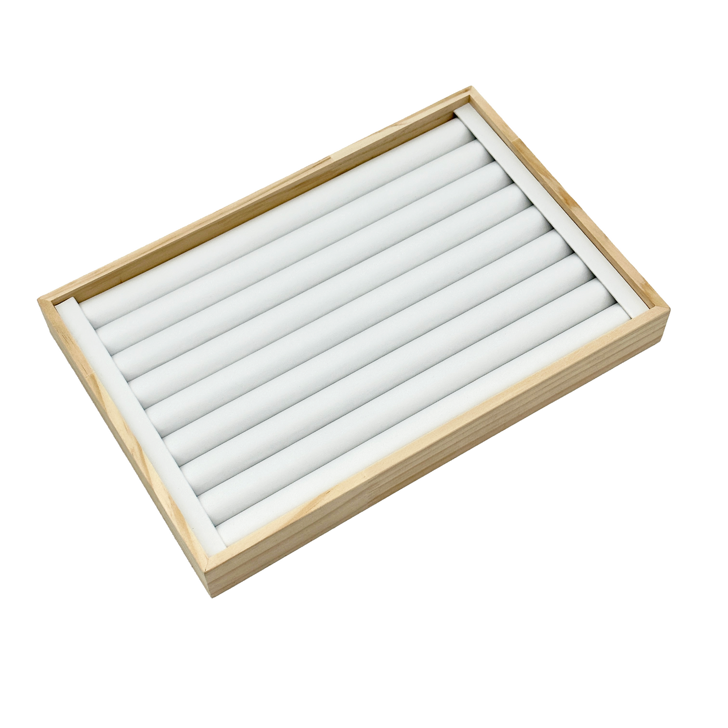 11 3/4" x 7 3/4" Wood White Leatherette 9 Roll Ring Display Tray